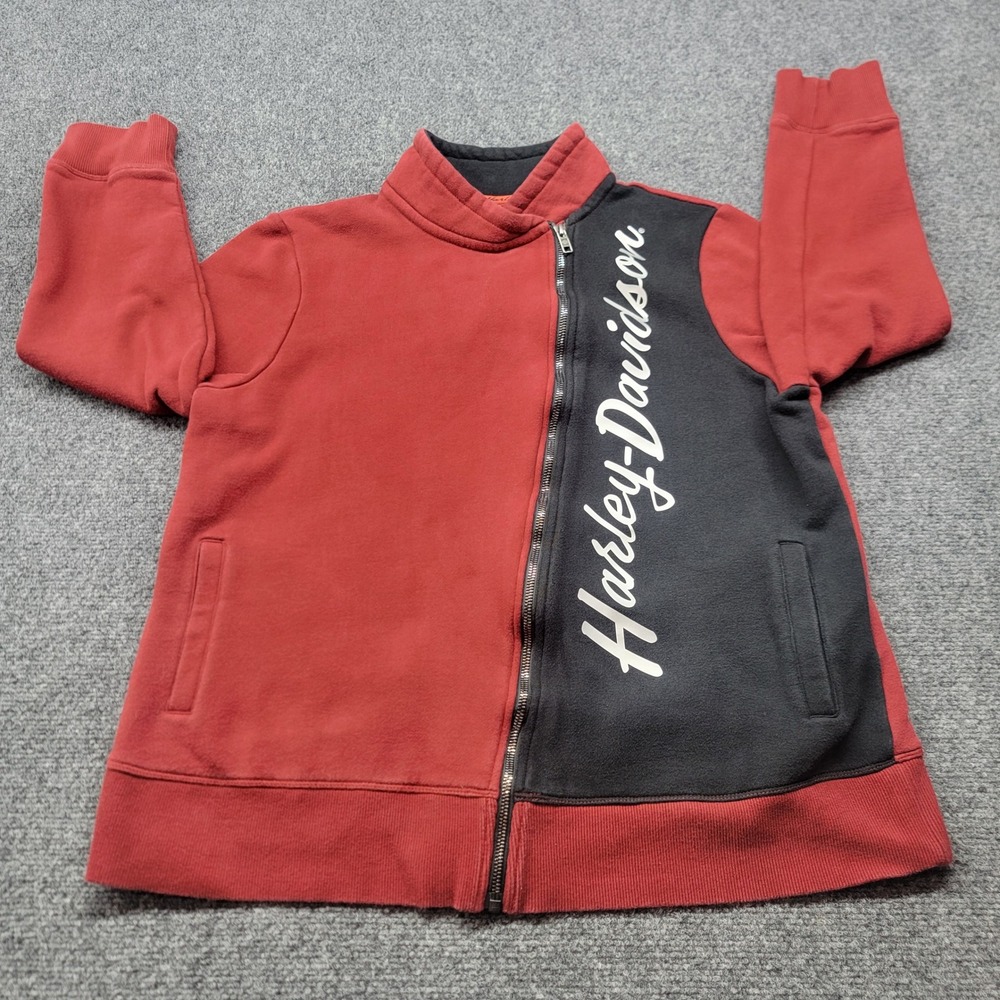 Harley-Davidson Women Red Black Colorblock Full Zip Sweatshirt XL 96391-19VW